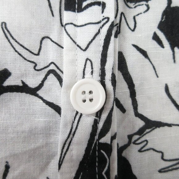 Harve Bernard Black and White Linen Blouse Size L Abstract Floral - Picture 5 of 16